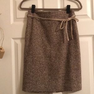 J. Crew Brown Wool Skirt with Velvet Tie